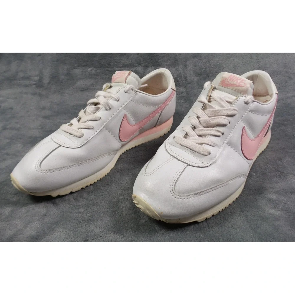 Vintage Nike Shoes Womens Size 9 White Pink‎ Cortez Sneakers Leather Y2K